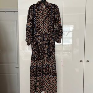 Sue Sartor black print midi dress with belt